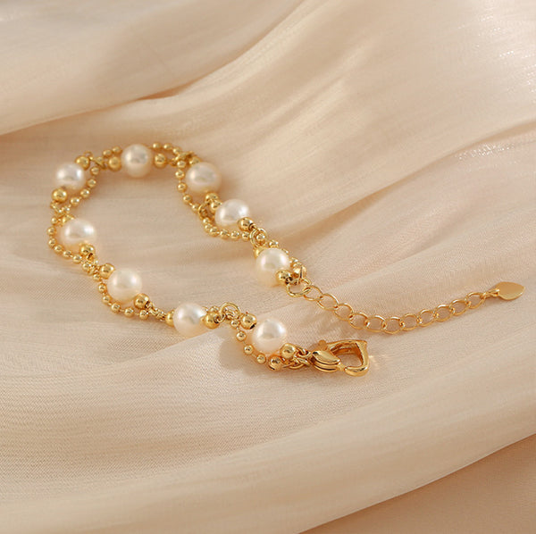 Womens Freshwater Pearl Bracelet 32K Gold Plated Charm Bracelets For Women Fashion