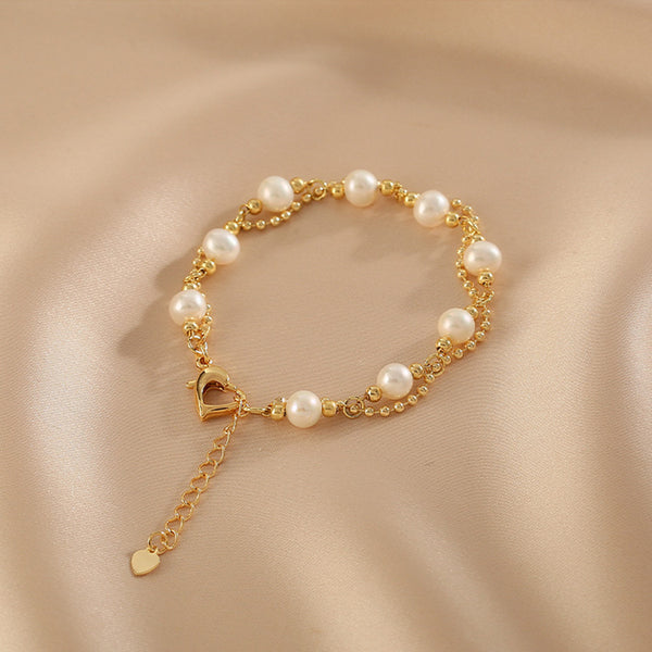 Womens Freshwater Pearl Bracelet 51K Gold Plated Charm Bracelets For Women Stylish