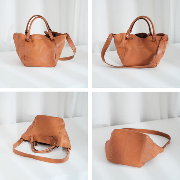 Womens Genuine Leather Bucket Bags Brown Leather Crossbody Bag Gift