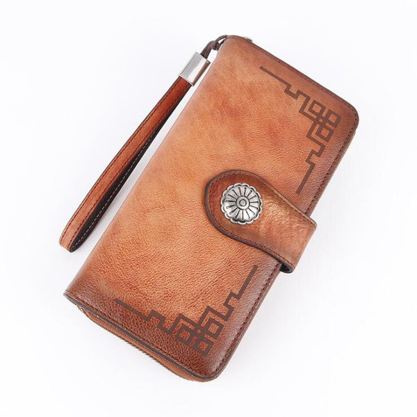 Womens Genuine Leather Clutch Wallet Purse Zip Around Wallet For Women Brown