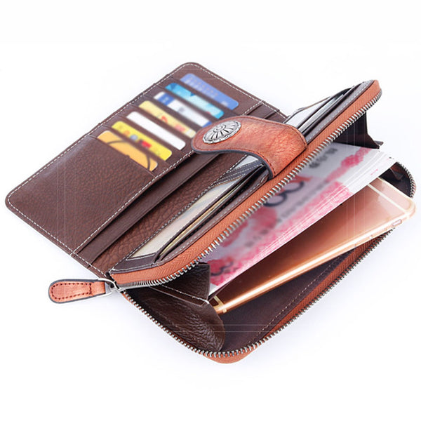 Womens Genuine Leather Clutch Wallet Purse Zip Around Wallet For Women Funky