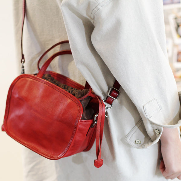 Womens Genuine Leather Crossbody Drawstring Bucket Bag Handbags For Women Accessories
