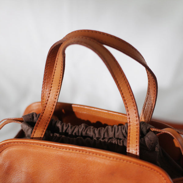 Womens Genuine Leather Crossbody Drawstring Bucket Bag Handbags For Women Details