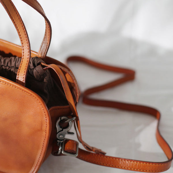 Womens Genuine Leather Crossbody Drawstring Bucket Bag Handbags For Women Durable