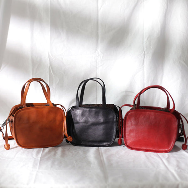 Womens Genuine Leather Crossbody Drawstring Bucket Bag Handbags For Women Fashion