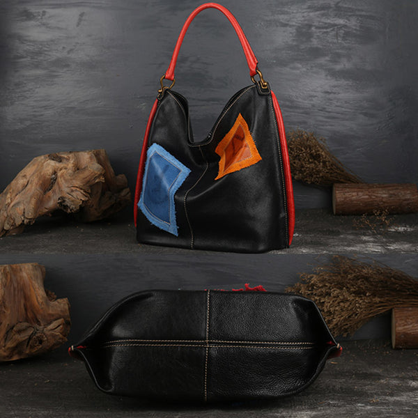 Womens Genuine Leather Hobo Handbags Tote Bags Purses for Women black