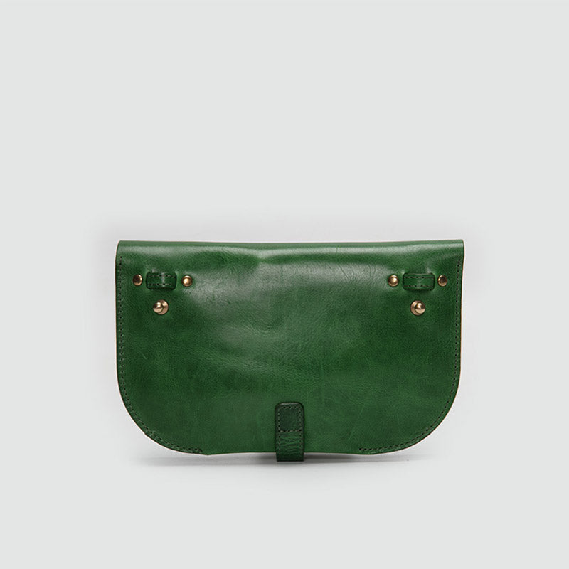 Green Vintage BamBoo Handle Saddle Handbag Leather Crossbody Purse