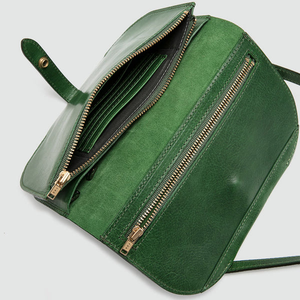 Womens Green Leather Crossbody Saddle Bag Purse Small Shoulder Bag Designer