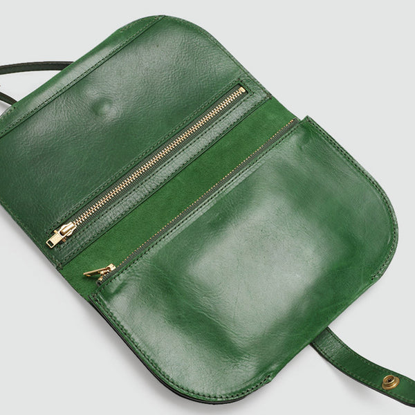 Womens Green Leather Crossbody Saddle Bag Purse Small Shoulder Bag cute
