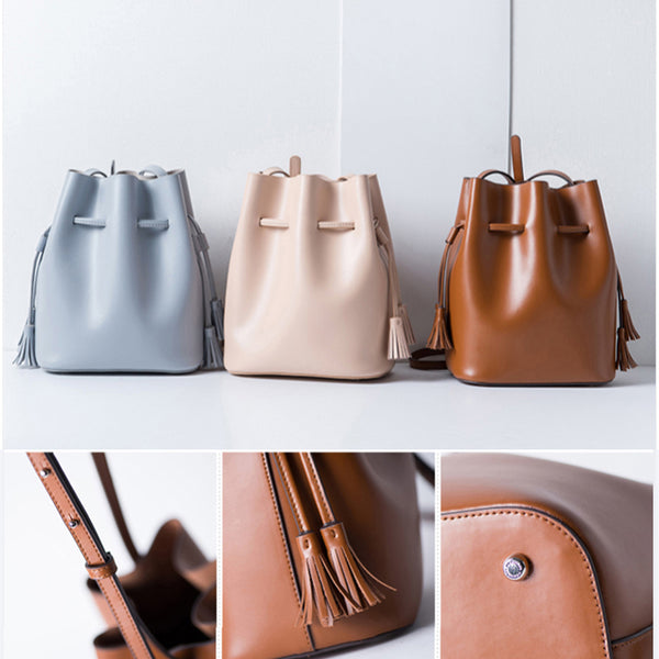Womens Leather Bucket Bag Small Crossbody Bags Purse for Women stylish