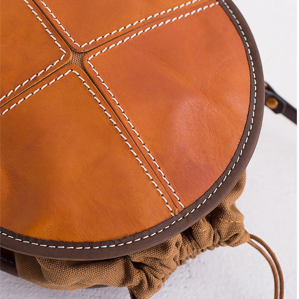 Womens Leather Circle Bag Round Purse Small Crossbody Purse for Women beautiful