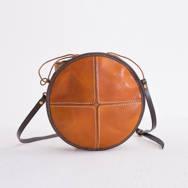 Womens Leather Circle Bag Round Purse Small Crossbody Purse for Women