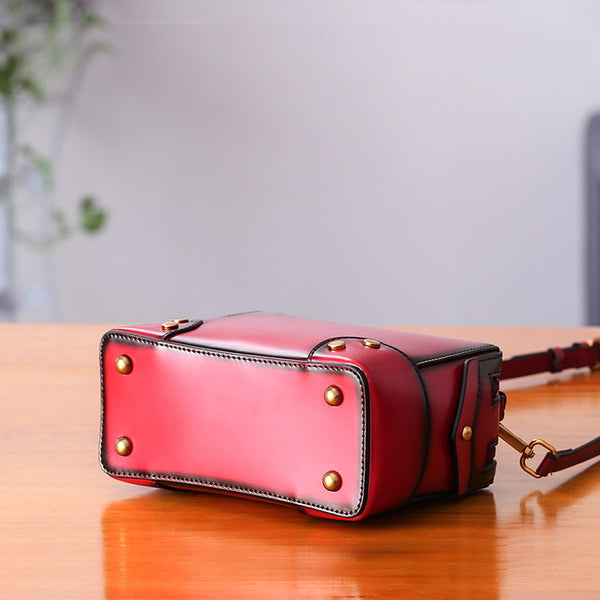 Womens Leather Cube Bag Crossbody Bags Shoulder Bag Purses for Women Genuine Leather