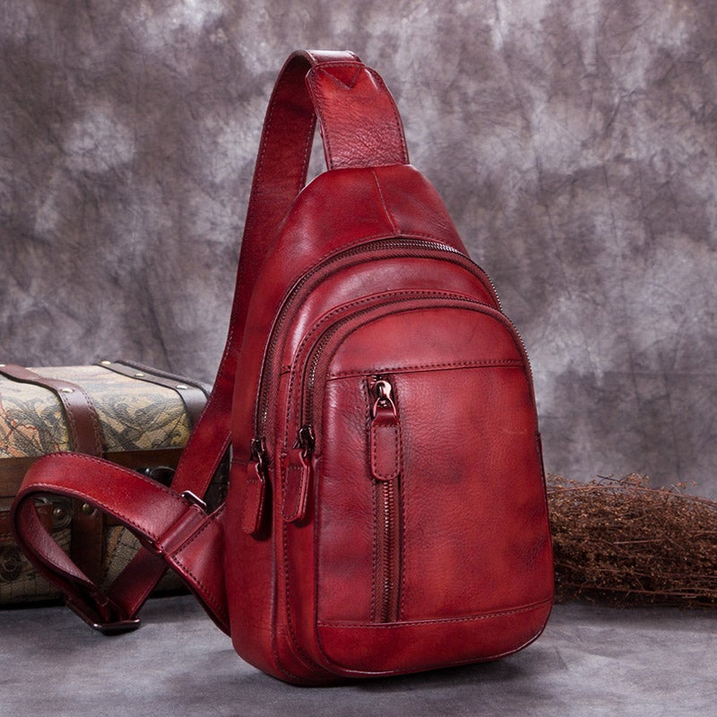 chest backpack leather Cool Women's Chest Sling Bag Purse One Strap Leather Backpack For Wome – igemstonejewelry