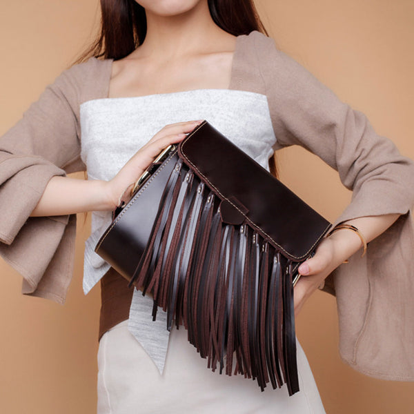 Womens Leather Fringe Crossbody Bag Western Purses Cross Shoulder Bag for Women Beautiful