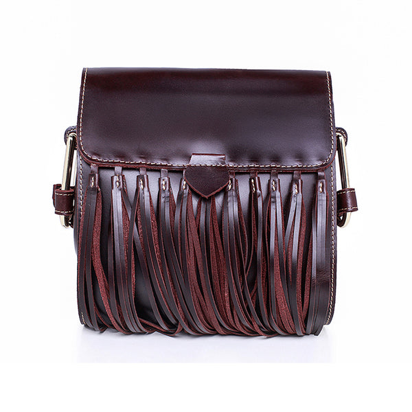 Womens Leather Fringe Crossbody Bag