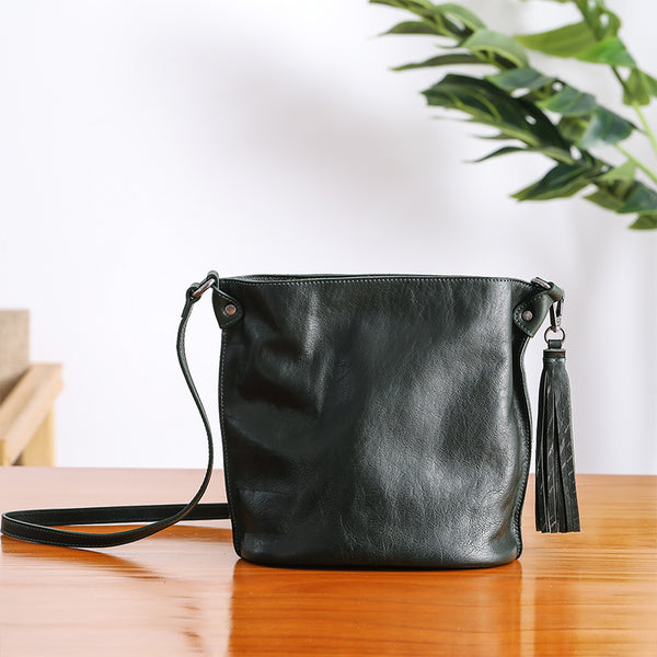 Womens Leather Tassels Bucket Bag Crossbody Bags Purse Shoulder Bag Accessories