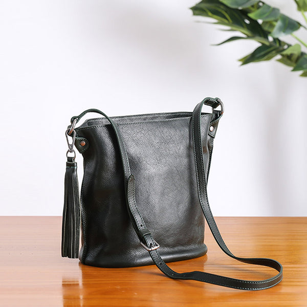 Womens Leather Tassels Bucket Bag Crossbody Bags Purse Shoulder Bag Designer