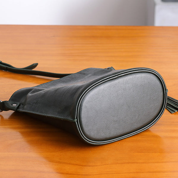 Womens Leather Tassels Bucket Bag Crossbody Bags Purse Shoulder Bag Details