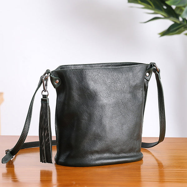 Womens Leather Tassels Bucket Bag Crossbody Bags Purse Shoulder Bag cool