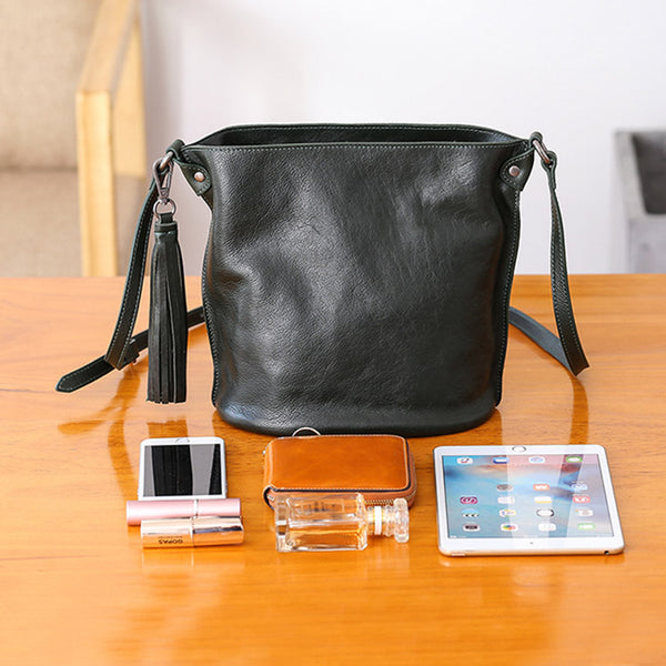 Womens Leather Tassels Bucket Bag Crossbody Bags Purse Shoulder Bag cool