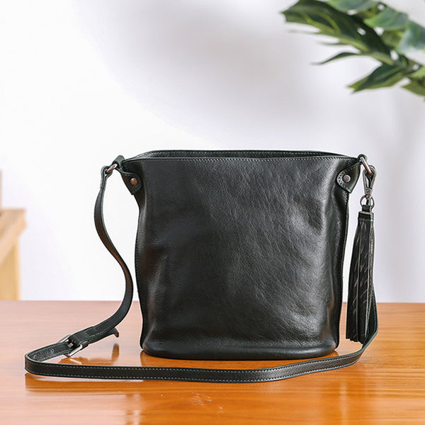 Womens Leather Tassels Bucket Bag Crossbody Bags Purse Shoulder Bag cute