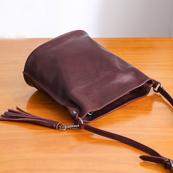 Womens Leather Tassels Bucket Bag Crossbody Bags Purse Shoulder Bag gift idea