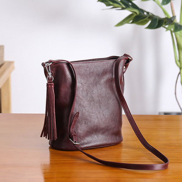 Womens Leather Tassels Bucket Bag Crossbody Bags Purse Shoulder Bag gift