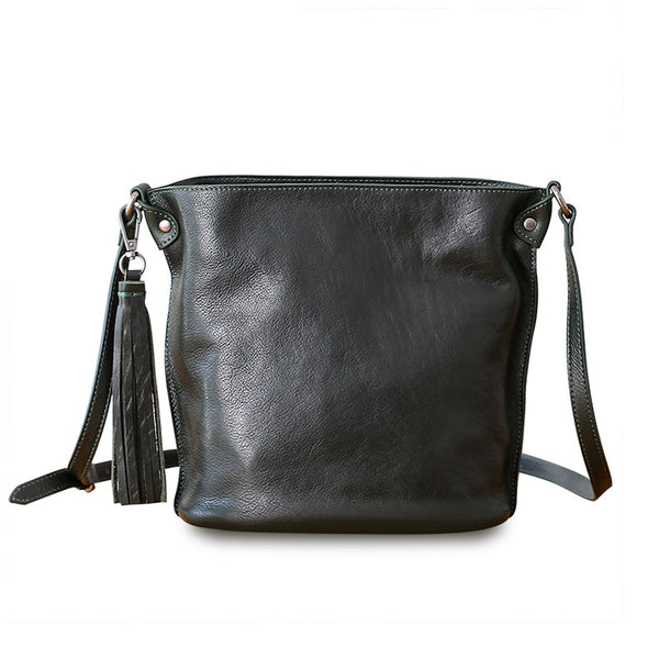 Womens Leather Tassels Bucket Bag Crossbody Bags Purse Shoulder Bag