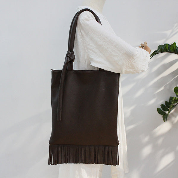 Womens Leather Tote Handbags With Fringe Cross Shoulder Bag for Women Accessories