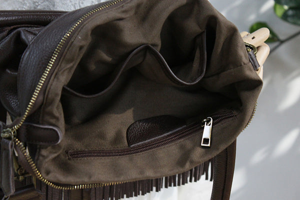 Womens Leather Tote Handbags With Fringe Cross Shoulder Bag for Women Inside