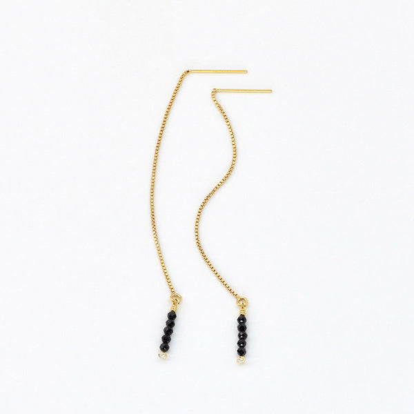 Womens Long 14 Gold Thread Earrings Black Spinel Beaded Dangle Earrings for Women adorable