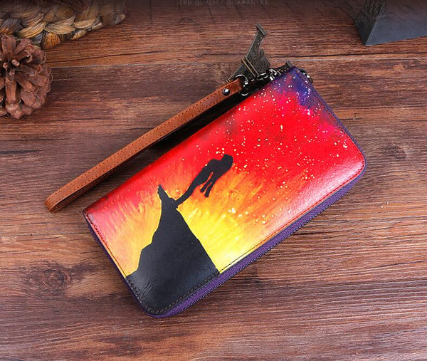 Womens Long Leather Wristlet Wallet Purse With Card Holder Zip Around Wallet For Women Badass