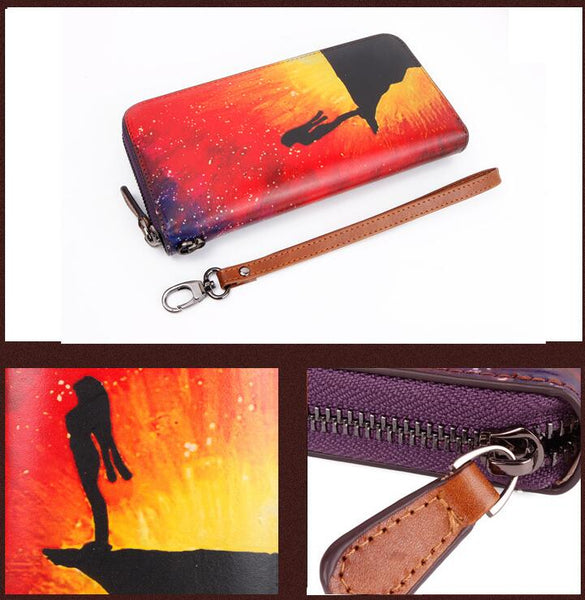 Womens Long Leather Wristlet Wallet Purse With Card Holder Zip Around Wallet For Women Chic