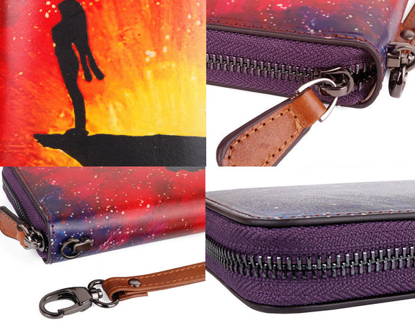 Womens Long Leather Wristlet Wallet Purse With Card Holder Zip Around Wallet For Women Details