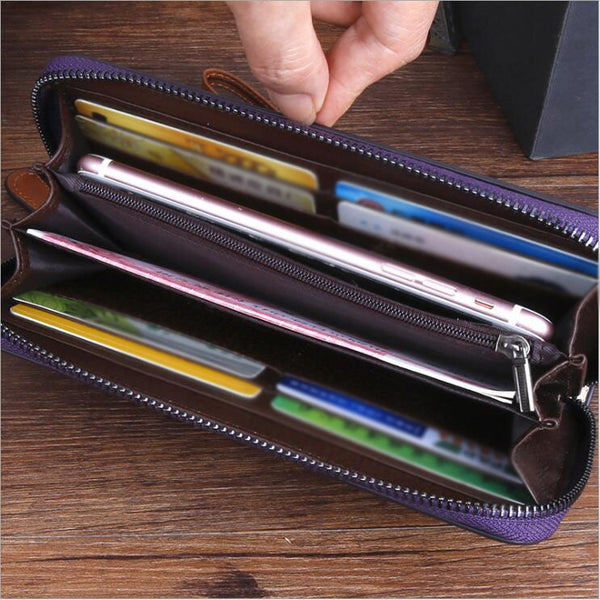 Womens Long Leather Wristlet Wallet Purse With Card Holder Zip Around Wallet For Women Inside