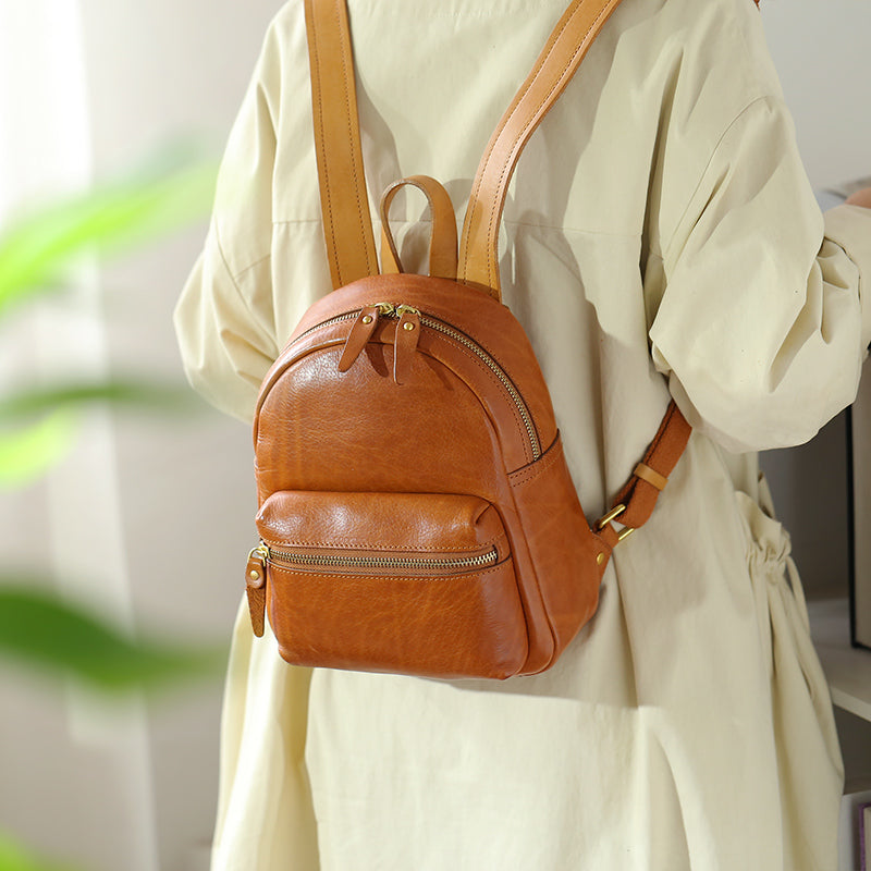 brown faux leather mini backpack Small Women's Rucksack Leather Cute Backpacks For Women – igemstonejewelry