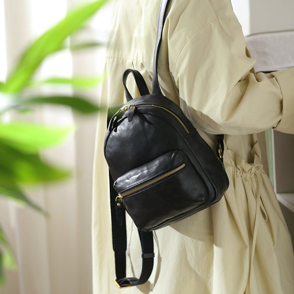 Womens Mini Black Leather Backpack Bag Womens Leather Rucksack Black