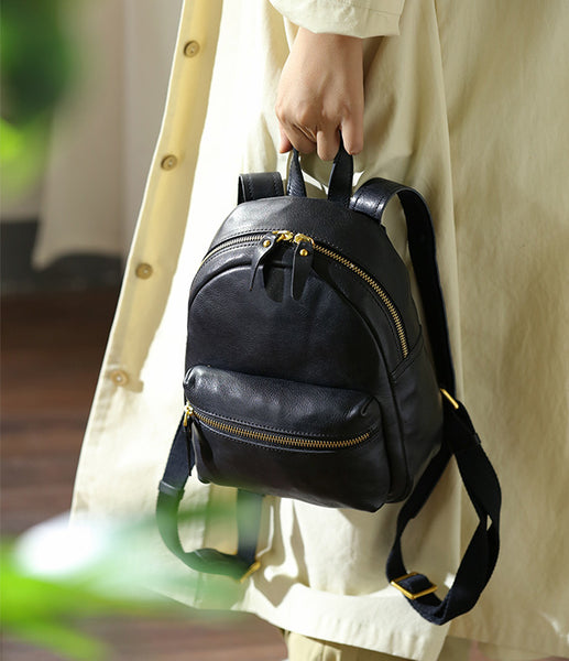 Womens Mini Black Leather Backpack Bag Womens Leather Rucksack Cute