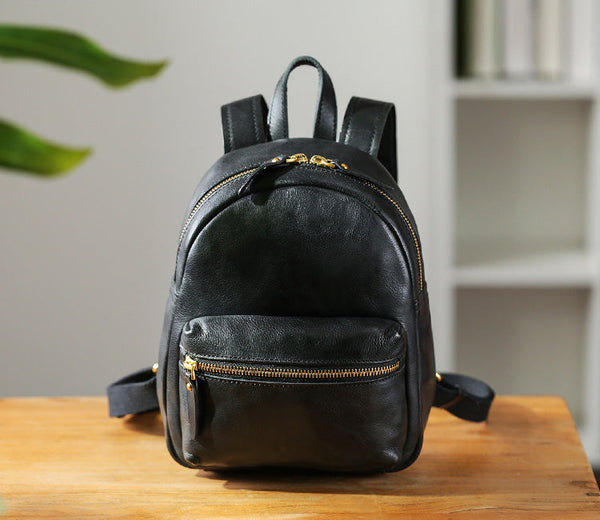 Womens Mini Black Leather Backpack Bag Womens Leather Rucksack Designer