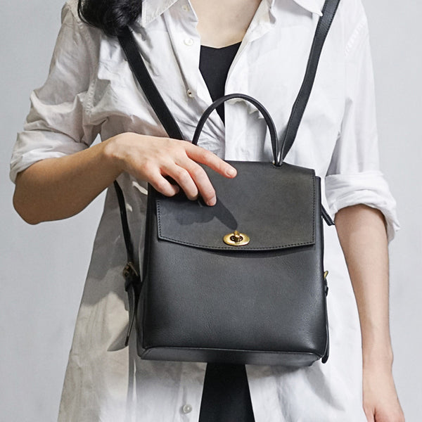 Womens Mini Black Leather Backpack Bag Cute Backpacks For Women Affordable