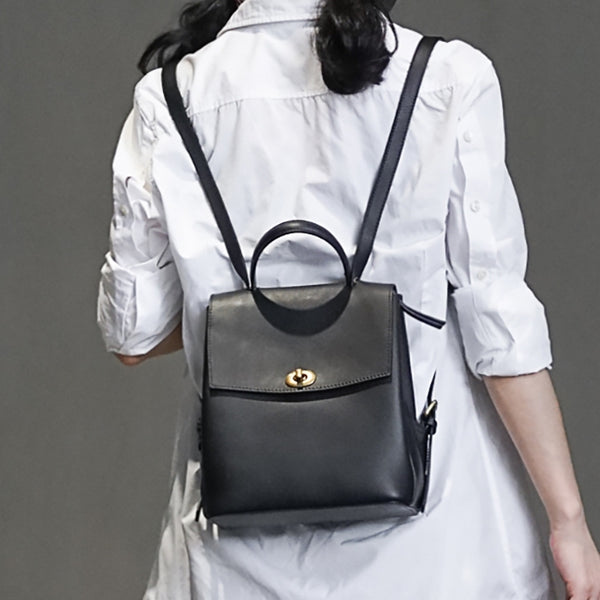 Womens Mini Black Leather Backpack Bag Cute Backpacks For Women Beautiful