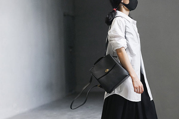 Womens Mini Black Leather Backpack Bag Cute Backpacks For Women Black