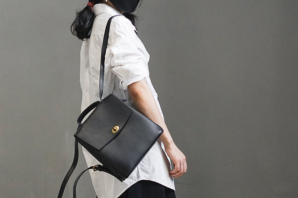 Womens Mini Black Leather Backpack Bag Cute Backpacks For Women Capacity