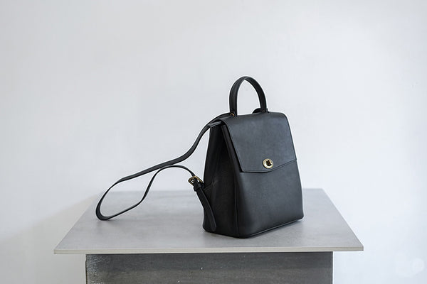 Womens Mini Black Leather Backpack Bag Cute Backpacks For Women Casual