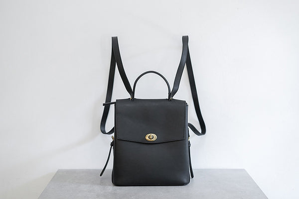 Womens Mini Black Leather Backpack Bag Cute Backpacks For Women Classic