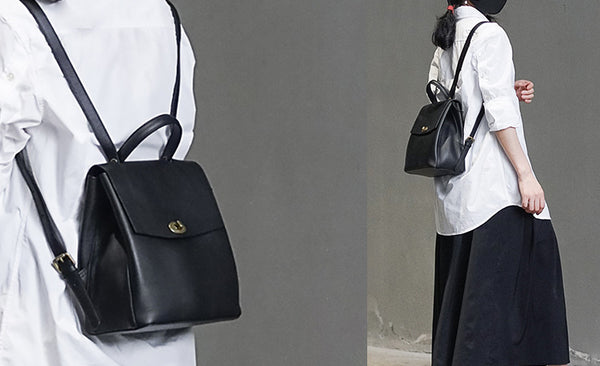 Womens Mini Black Leather Backpack Bag Cute Backpacks For Women Fashion