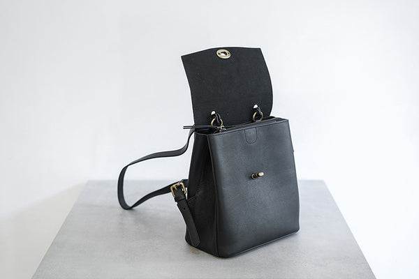 Womens Mini Black Leather Backpack Bag Cute Backpacks For Women Work Bag