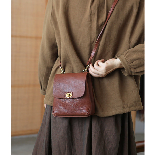 Womens Mini Crossbody Phone Bags Brown Shoulder Bag Cowhide