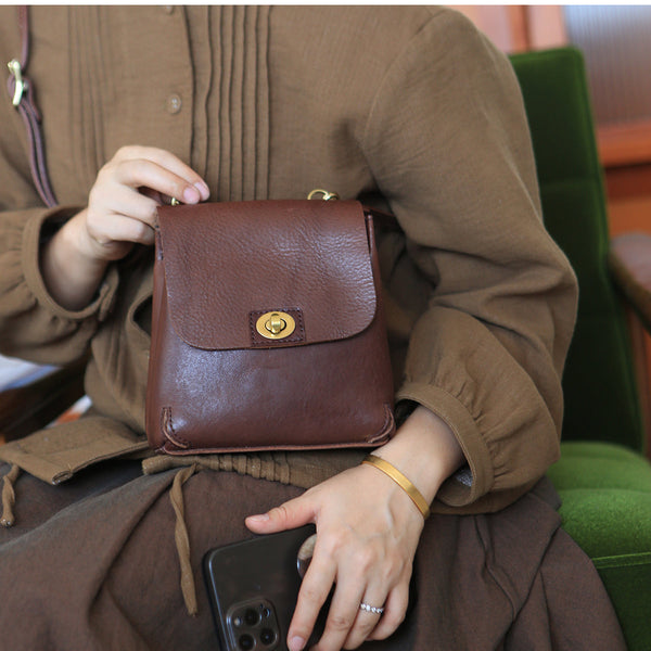 Womens Mini Crossbody Phone Bags Brown Shoulder Bag Handmade